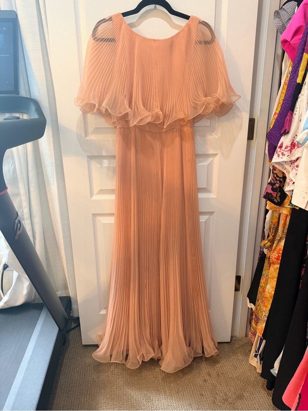 Vintage 1960’s Peach Pleated Chiffon Maxi Dress